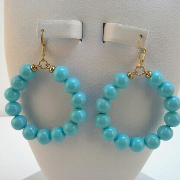 Light Blue Beaded Hoop Earrings - Picture 1 of 3